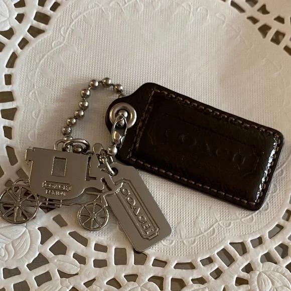 RARE Coach brown and silver hang tag - bag charm set - Picture 6 of 12
